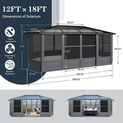 [12x18FT] Alora Large Luxury Outdoor All-Season Aluminum Solarium Sunroom With Polycarbonate Hardtop And Sliding Doors (SAK35948)