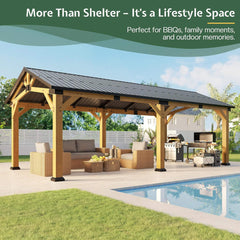 [12X24FT] Alora Large Heavy-Duty Outdoor Cedar Wood Hardtop Carport With Galvanized Steel Roof (SAK48392)