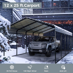 [12X25FT] Alora Heavy Duty Extra Large Multi Vehicle Carport Kit With Galvanized Steel Roof (SAK37514)
