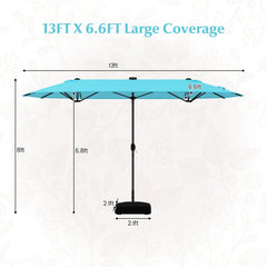 13FT Double-sided Patio Umbrella with Solar Lights for Garden Pool Backyard-Turquoise
