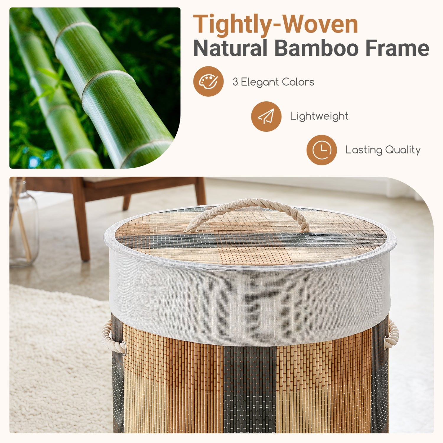 13.2 Gallon Bamboo Laundry Hamper with Removable Liner