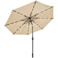 10' Solar LED Lighted Patio Market Umbrella Shade Tilt Adjustment Crank-Beige