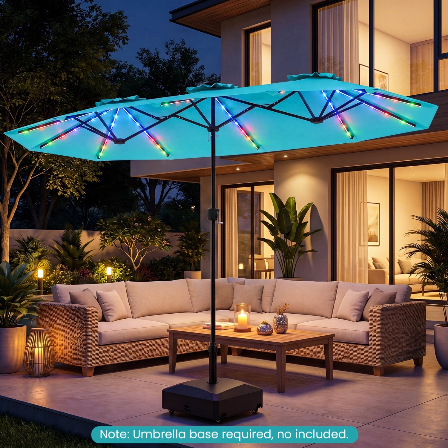 13 FT Double-Sided Patio Umbrella with Color-Changing Flowing Solar LED Lights