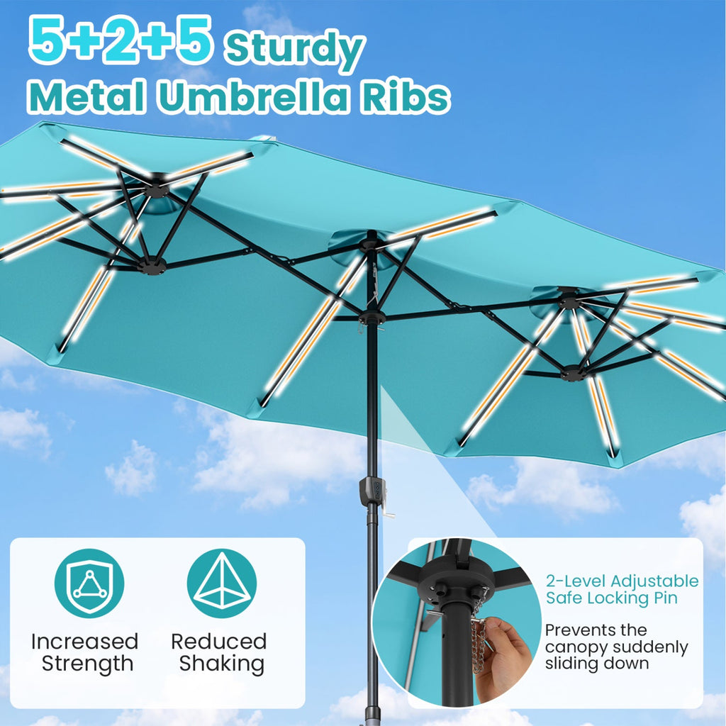 13 FT Double-Sided Patio Umbrella with 108 LED Lights & Base