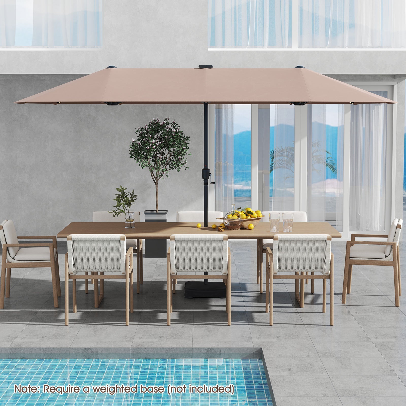 13 FT Double-Sided Patio Umbrella with Solar LED Lights