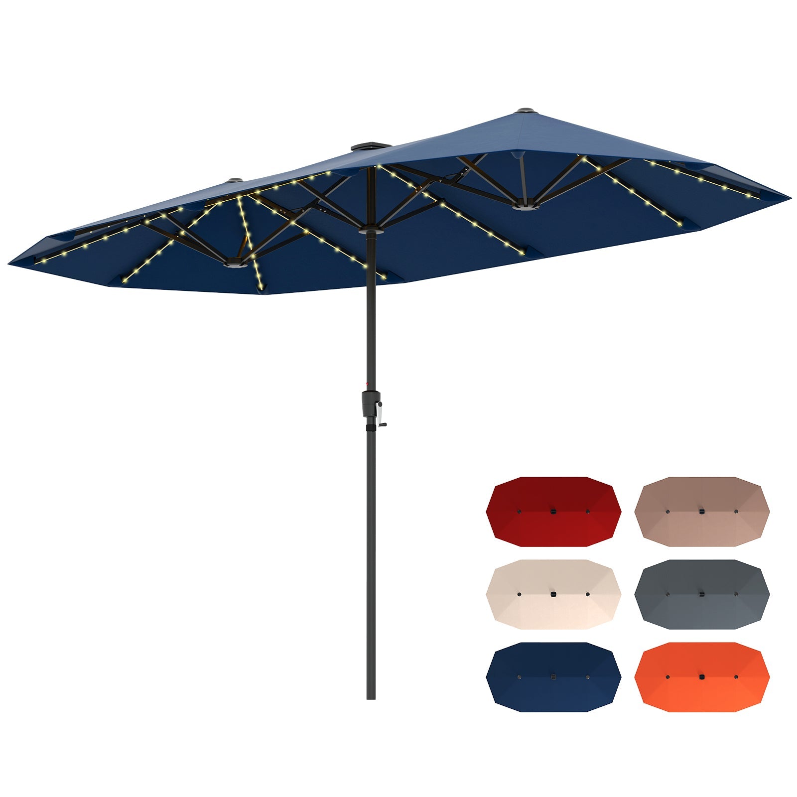 13 FT Double-Sided Patio Umbrella with Solar LED Lights