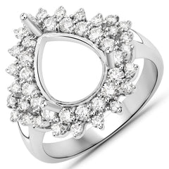 0.89 Carat Genuine White Diamond 14K White Gold Semi Mount Ring - holds 11x9mm Pear Gemstone