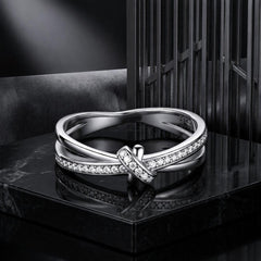 S925 Sterling Silver Oxidized Pavé Setting CZ Ring Size 6 for Women