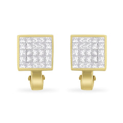 14K Yellow Gold 3-1/5 Cttw Princess Cut Diamond Â¾ Square Invisible Set Grid Huggy Style Omega Back Stud Earrings (G-H Color, VS1-VS2 Clarity)
