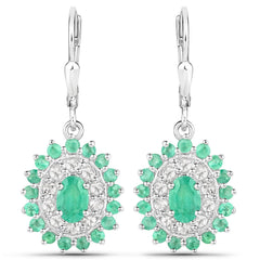6.53 Carat Genuine Zambian Emerald and White Topaz .925 Sterling Silver 3 Piece Jewelry Set (Ring, Earrings, and Pendant w/ Chain)