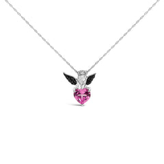 Sterling Silver Diamond Accent & Created Pink Sapphire Angel Heart Pendant Necklace