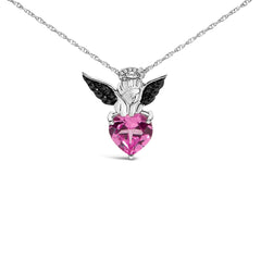 Sterling Silver Diamond Accent & Created Pink Sapphire Angel Heart Pendant Necklace