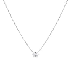 14K White Gold 1/2 Cttw Lab Grown Oval Shape Solitaire Diamond East West 18" Pendant Necklace (E-F Color, VS1-VS2 Clarity)
