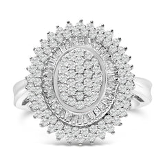 Sterling Silver 2.0 Cttw Diamond Oval Halo Cocktail Ring