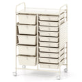 15-Drawer Rolling Storage Cart with Metal Tabletop and Pegboard