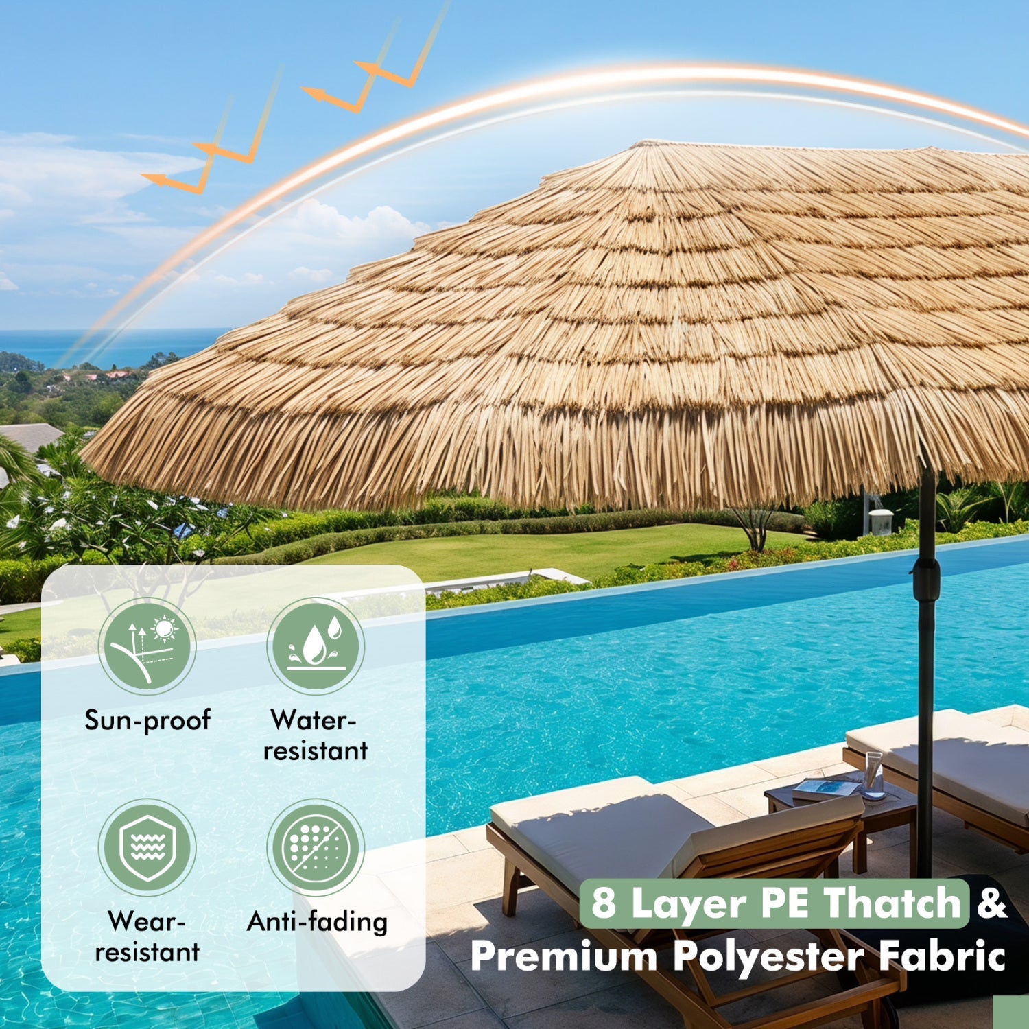 Double-Sided Patio Umbrella 15x9 ft with 144 Solar Lights