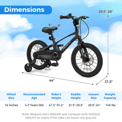 16 Inch Kids Bike Lightweight with 2 Removable Training Wheels for Aged 4-7-16 inches