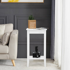 2-Tier Nightstand End Side Wooden Legs Table for Bedroom
