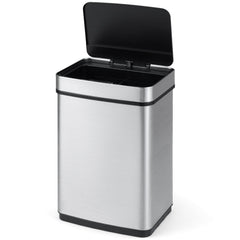 16 Gallon Trash Can Infrared Motion Sensor Garbage Can with Dual Compartments-Silver