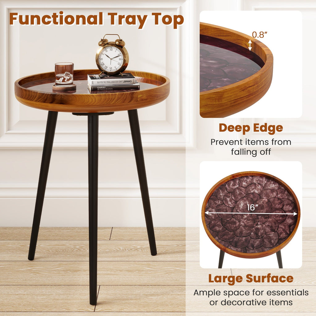 Round Sea Shell End Table with Epoxy Resin Finish