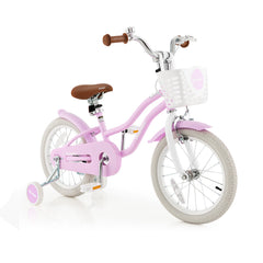 16 Inch Kids Bike with Front Handbrake and 2 Training Wheels-Purple