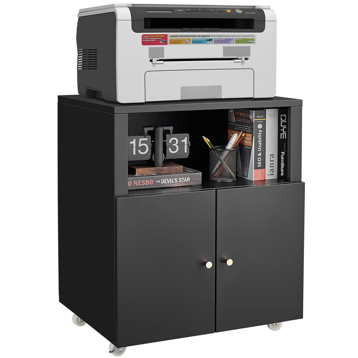 Home Office Printer Stand With Wheels And File Cabinet