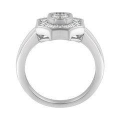 14K White Gold 1.00 Cttw Baguette and Princess-Cut Diamond Cocktail Art Deco Style Ring (H-I Color, SI1-SI2 Clarity) - Size 7