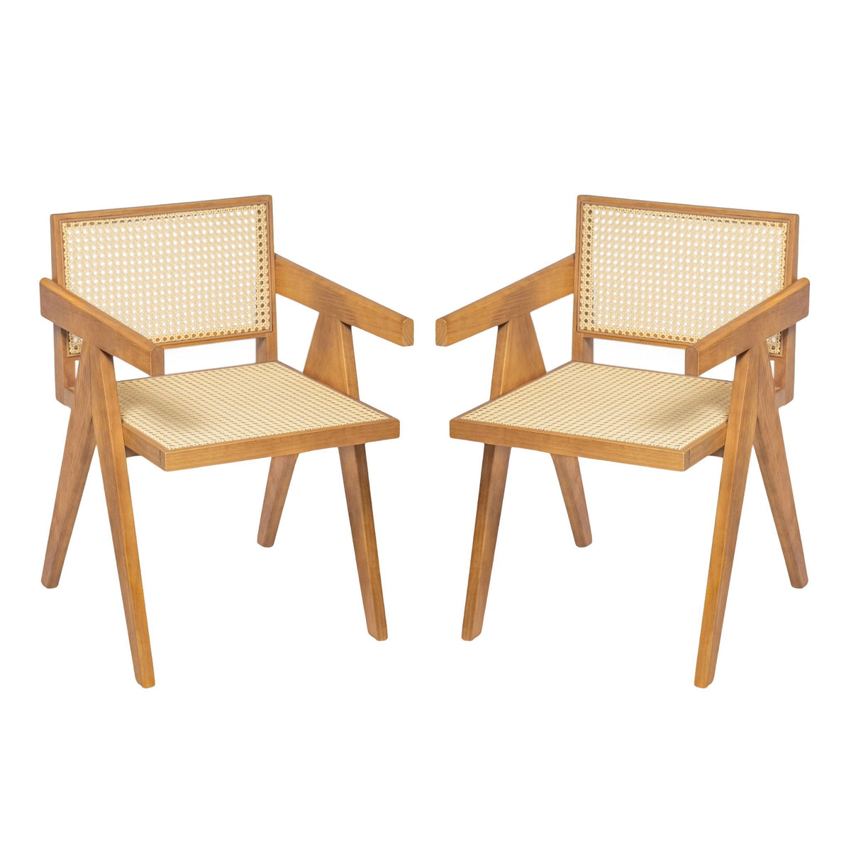 Chandigarh Arm Dining Chair With Natural Cane Design (Set of 2)