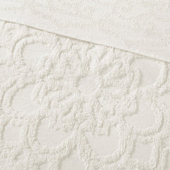 Tufted Cotton Chenille Medallion Fringe Coverlet Mini Set Off-White Full/Queen