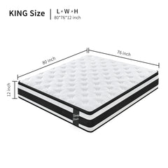 12 Inch King Size Hybrid Mattress with 7-Zoned Memory Foam and Pocket Springs