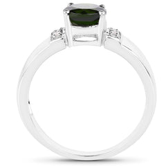 1.29 Carat Genuine Chrome Diopside and White Topaz .925 Sterling Silver Ring