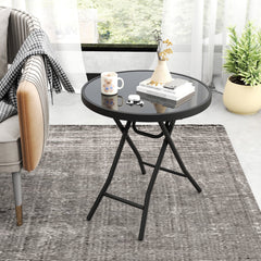 18 Inch Folding Side Table Patio Round Compact Coffee Table-Black