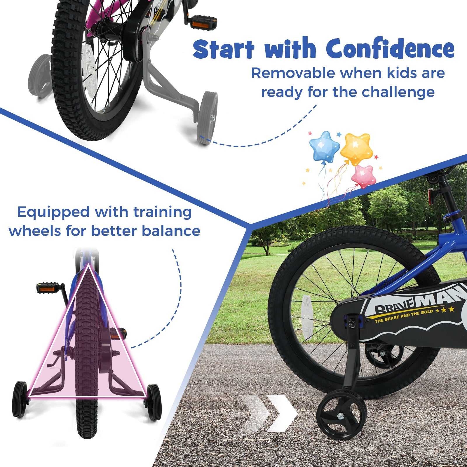 Kids Bike 14-Inch with Removable Training Wheels Navy
