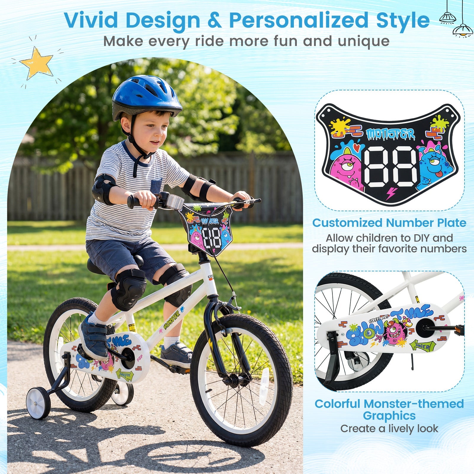 Kids Bike with Training Wheels 12-18 Inch White