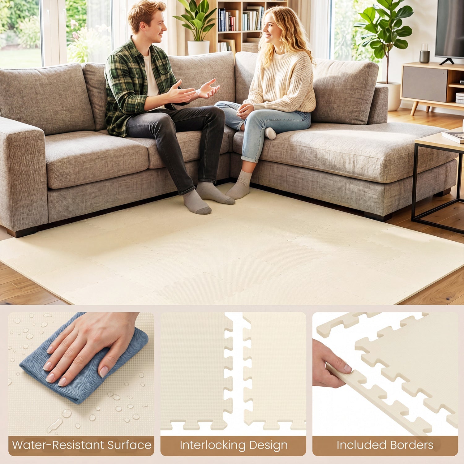 Interlocking EVA Foam Floor Tiles 18-Pack with Borders