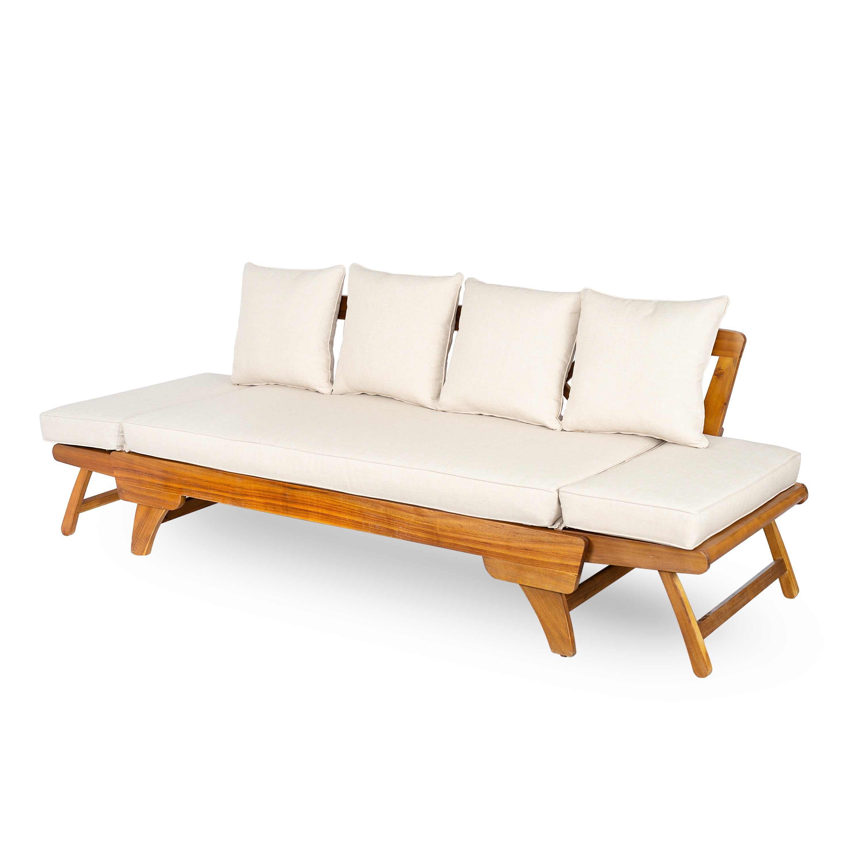 Outdoor Patio Daybed Sofa, 3-Seat Sofa with Foldable Arm & Removable Cushions