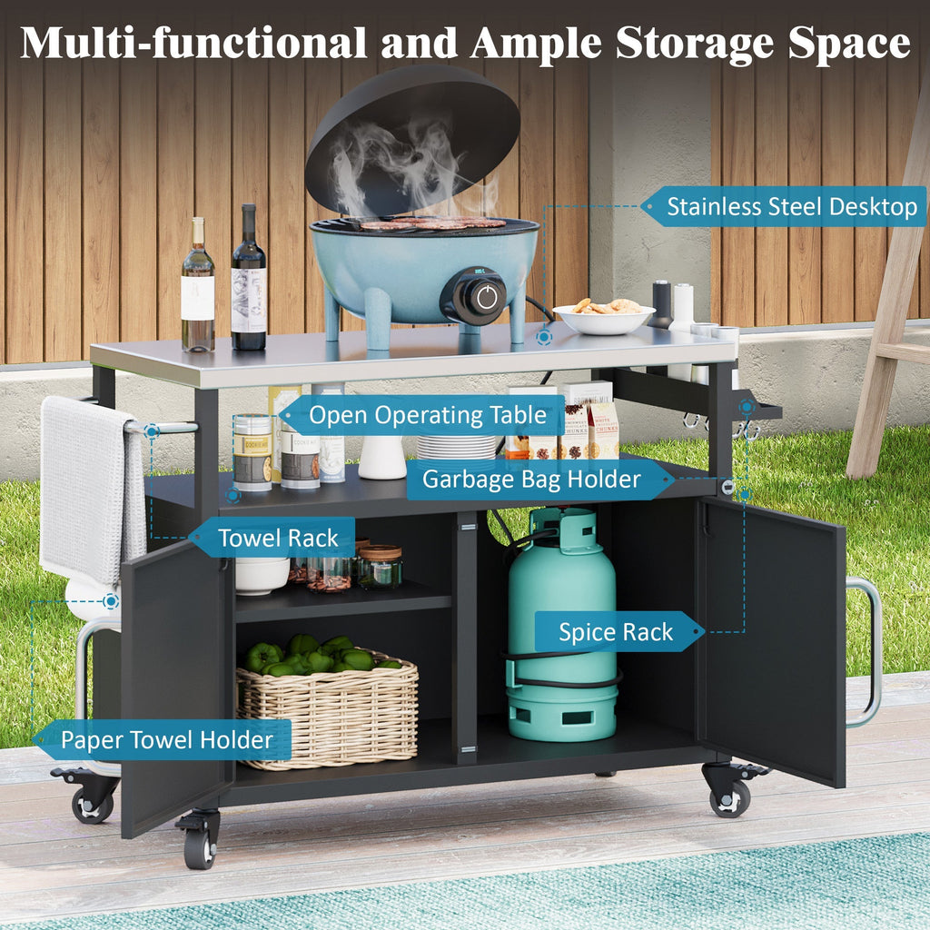 K&K 54.5" Outdoor Kitchen Island with Stainless Steel Tabletop