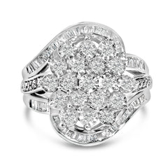 Sterling Silver 1.0 Cttw Diamond Swirl Cluster Cocktail Ring