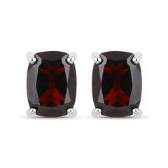 18K White Gold Plated 3.50 Carat Genuine Garnet .925 Sterling Silver Earrings