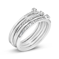Sterling Silver 3/8 Cttw Diamond Bezel and Pave Set Stackable Ring Set