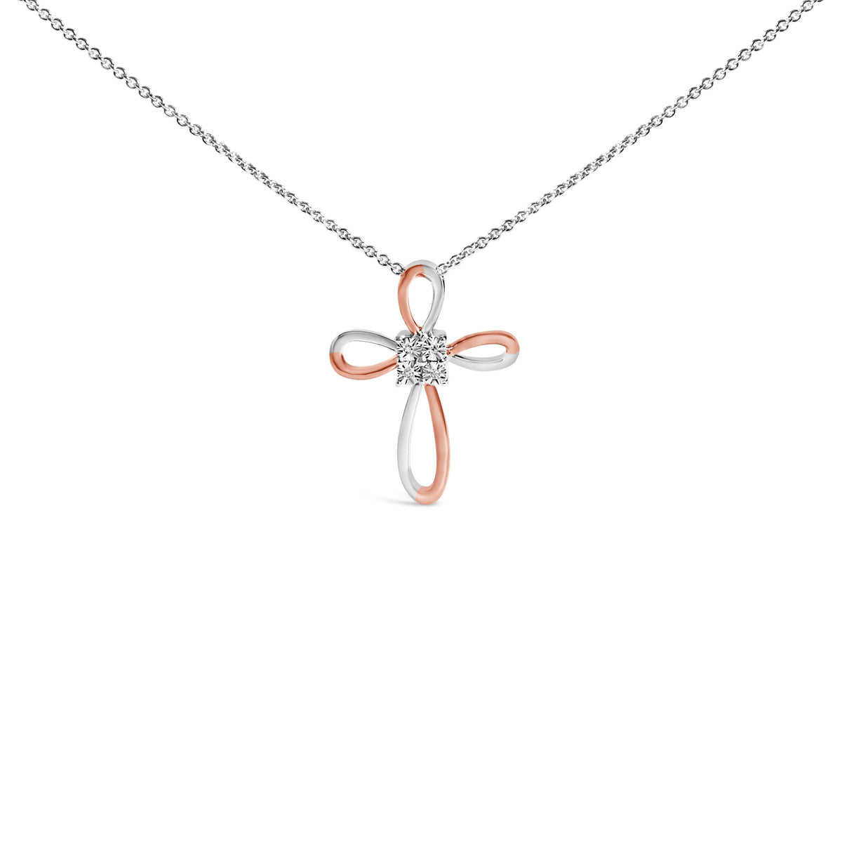 10K Rose Gold Plated Sterling Silver Diamond Accent Cross Pendant Necklace
