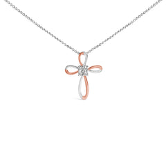 10K Rose Gold Plated Sterling Silver Diamond Accent Cross Pendant Necklace
