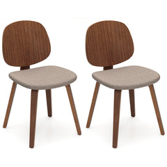 Wooden Dining Chair Set of 2 with Bentwood Frame and Padded Seat-Walnut