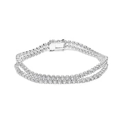 18K White Gold 5 3/5 Cttw Natural Diamond Double Row Link Tennis Bracelet (G-H Color, VS1-VS2 Clarity) - 7" Inches