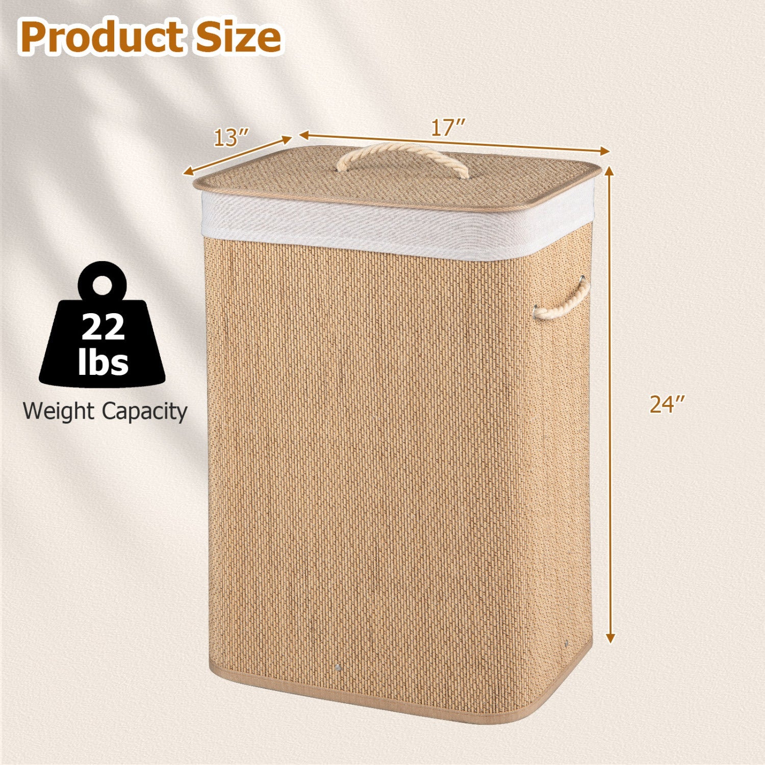 19 Gallon Bamboo Laundry Hamper with Removable Liner