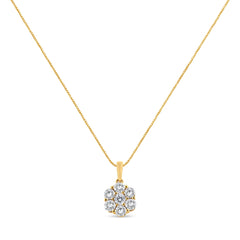 14K Yellow Gold 2.00 Cttw Brilliant Round-Cut Diamond 7 Stone Flower Cluster 18" Pendant Necklace (H-I Color, SI2-I1 Clarity)