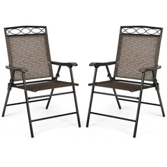 Set of 2 Patio Folding Chairs Sling Portable Dining Chair Set with Armrest