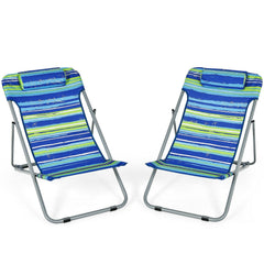 Portable Beach Chair Set of 2 with Headrest -Blue