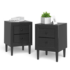 2 Pieces Multipurpose Retro Nightstand with 2 Drawers-Black