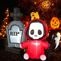 5 Feet Inflatable Halloween Ghost Holding Sickle and Tombstone Yard Decor